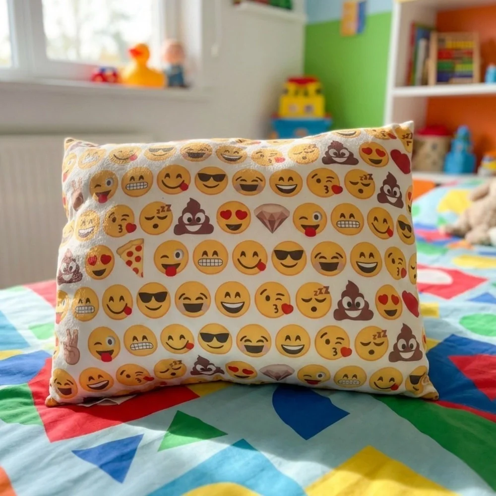 Emoji Patterned Decorative Pillow - Cream and Yellow